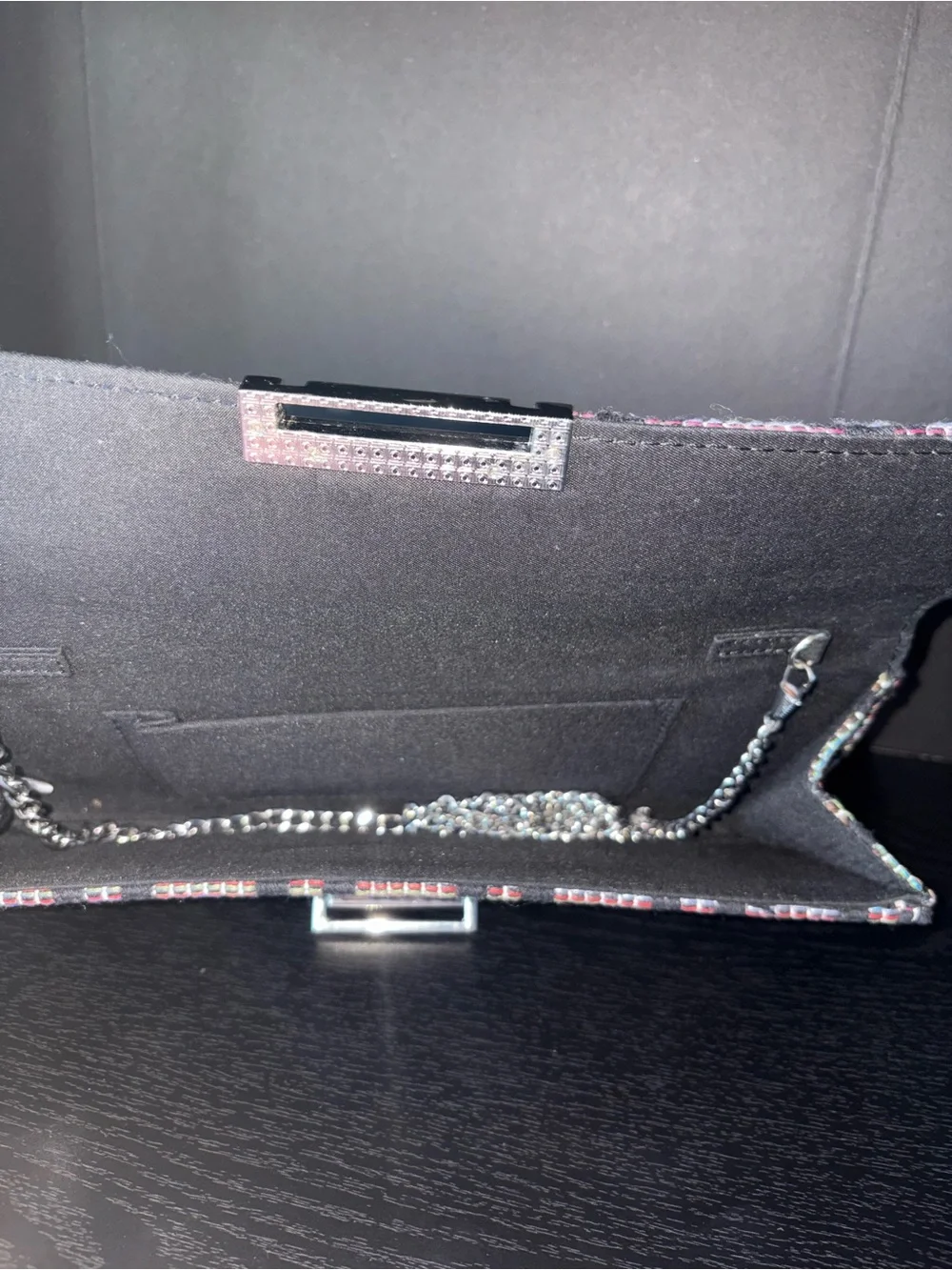 BCBG Multicolor Woven Clutch with Black Trim